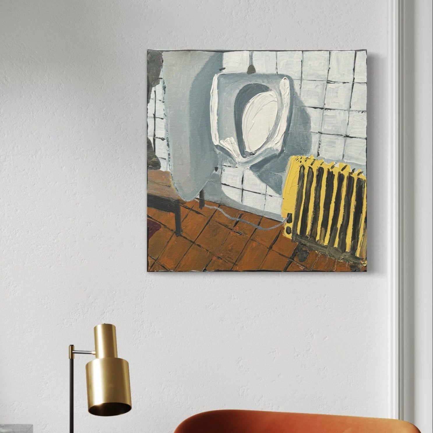 Baño con radiador amarillo